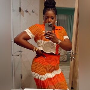 Women Crochet Knitted Skirts Set